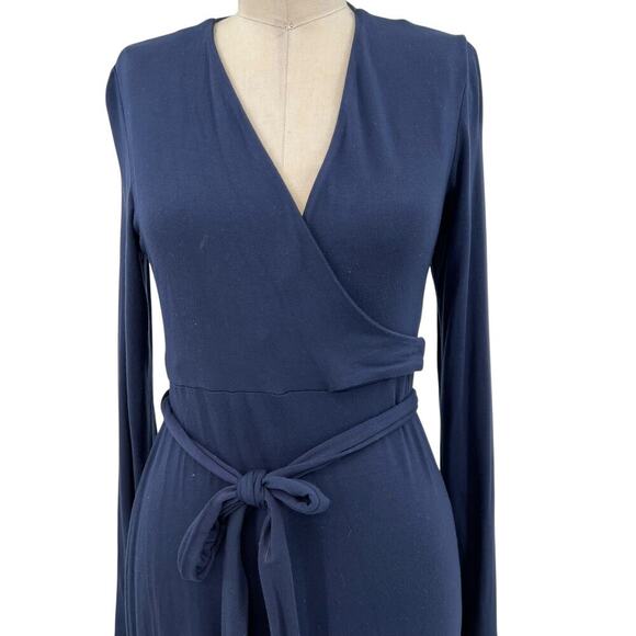 Boden Paris Wrap Dress Long Sleeve Flounce‎ Hem Jersey Navy Blue Size US 8R - Picture 4 of 14